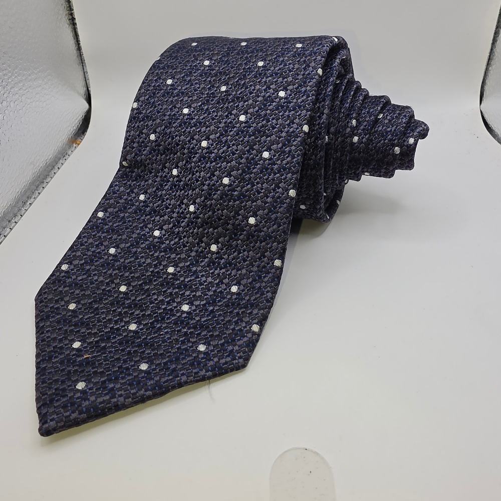 Jos. A. Bank Reserve Navy Blue Polka Dot Silk Tie Mens OS Textured Weave
